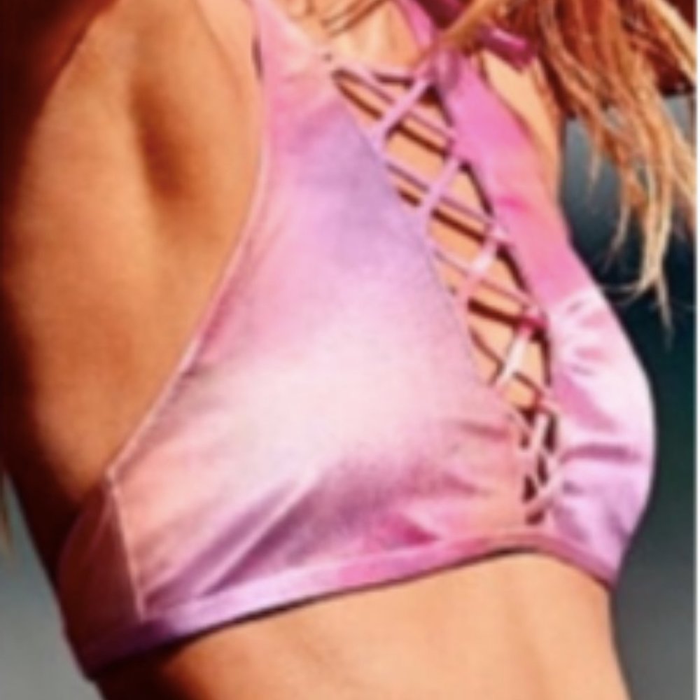 PINK Victoria Secret High-neck Front Lace Top